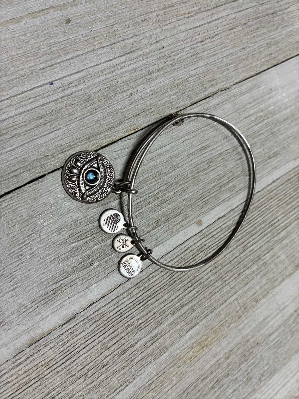 Alex and Ani Evil Eye Charm Expandable Bangle Bracelet Rafaelian Silver